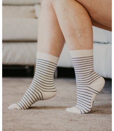 Chaussettes unisexe écrues rayées noires coton bio 2