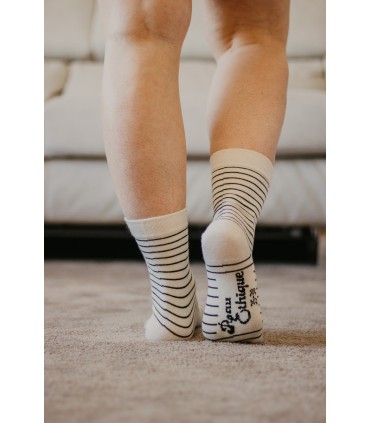 Chaussettes unisexe écrues rayées noires coton bio 3