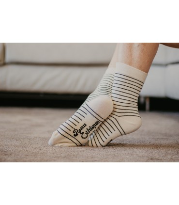 Chaussettes unisexe écrues rayées noires coton bio 4