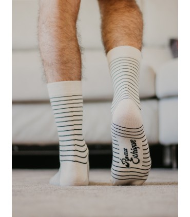 Chaussettes unisexe écrues rayées noires coton bio 5