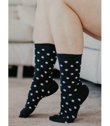 Chaussettes unisexe noires pois blancs en coton bio 2
