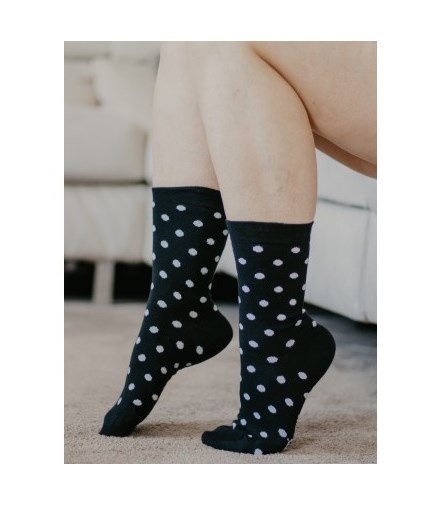 Chaussettes unisexe noires pois blancs en coton bio