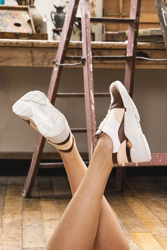 baskets femme Zigzag blanc cappuccino 100% recyclées, végétales et naturelles