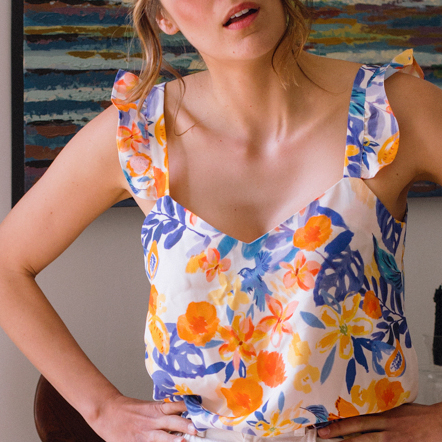 Nêge Paris - Débardeur jour nuit bleu orange en 100% tencel lyocell certifié oeko-tex