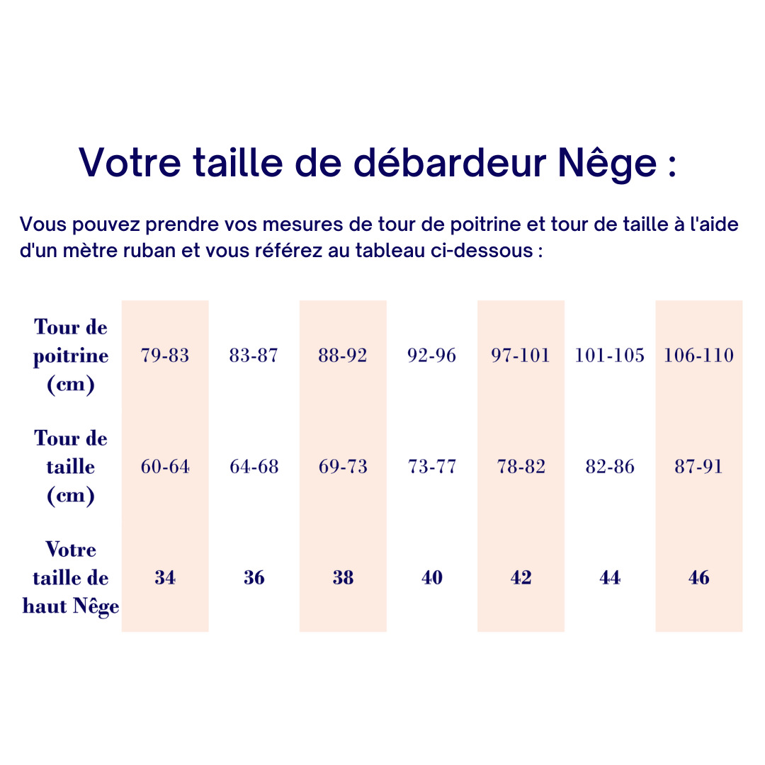 Nêge Paris - Guide des tailles débardeur de pyjama