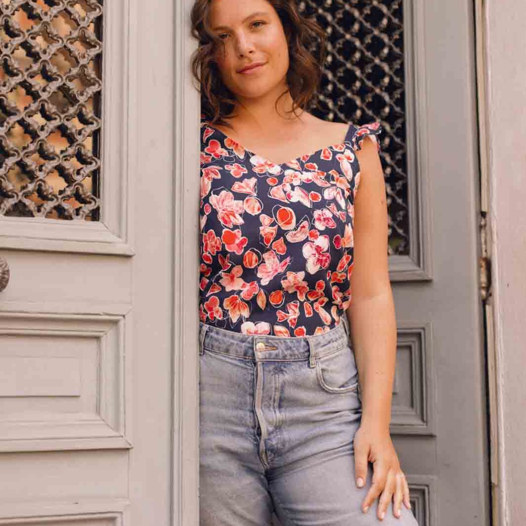 Nêge Paris - Débardeur jour nuit bleu rouge rose en 100% tencel lyocell certifié oeko-tex