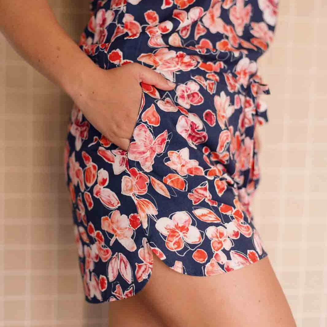 Nêge Paris - Short jour nuit bleu et rouge en 100% tencel lyocell certifié oeko-tex