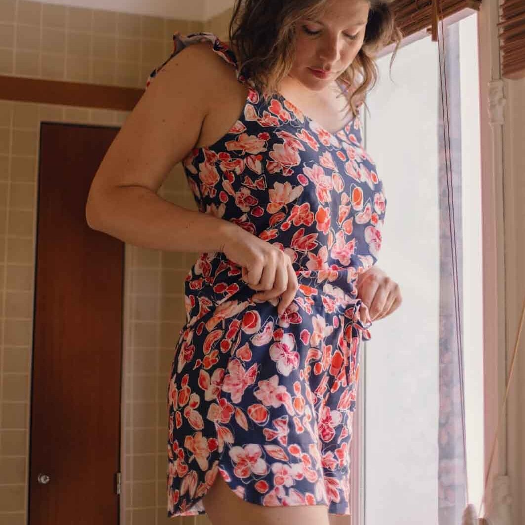 Nêge Paris - Short jour nuit bleu et rouge en 100% tencel lyocell certifié oeko-tex