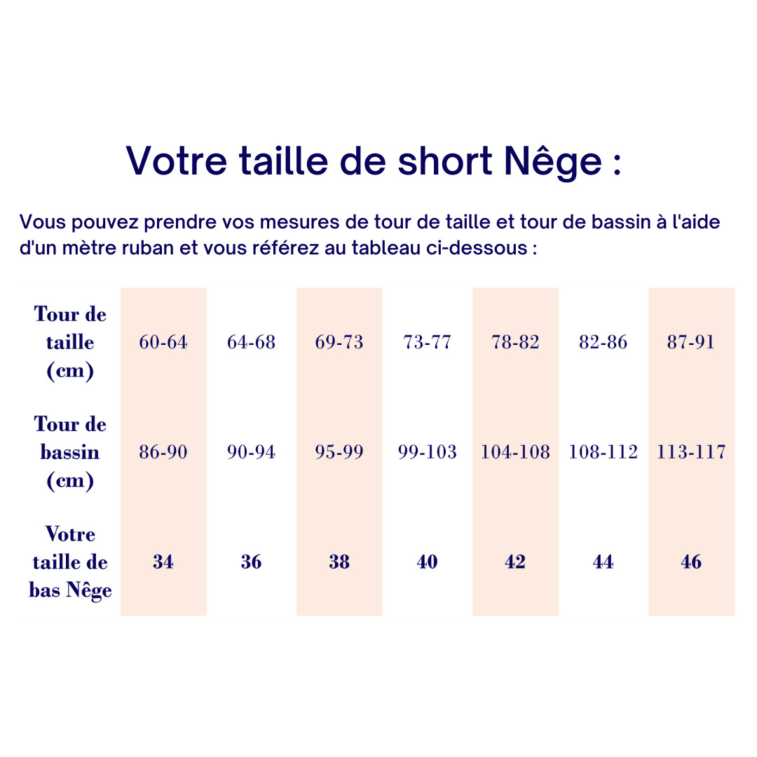Nêge Paris - Guide des tailles short de pyjama
