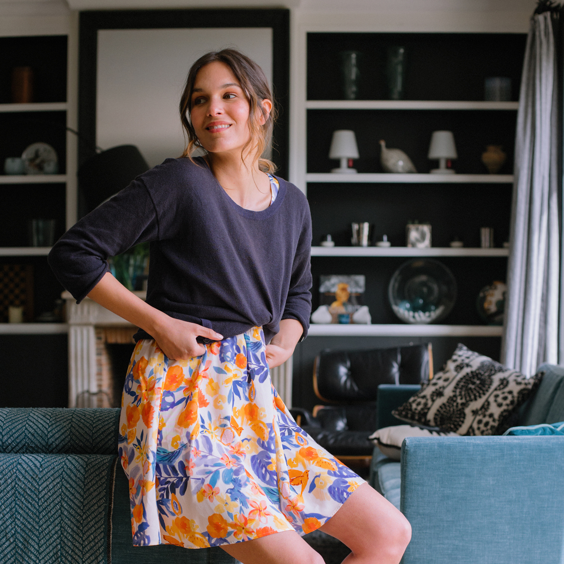 Nêge Paris - Robe jour nuit bleu orange en 100% tencel lyocell certifié oeko-tex