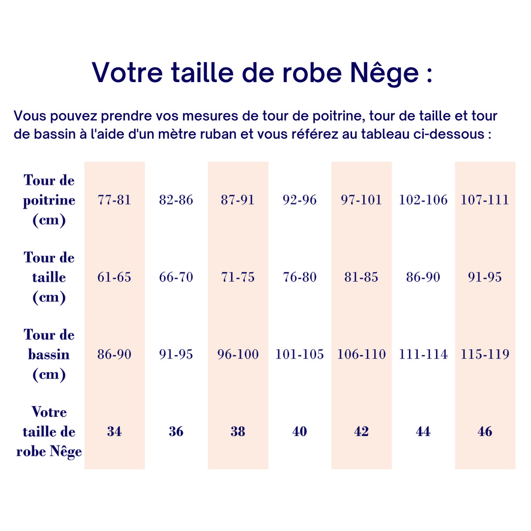 Nêge Paris - Guide des tailles robe