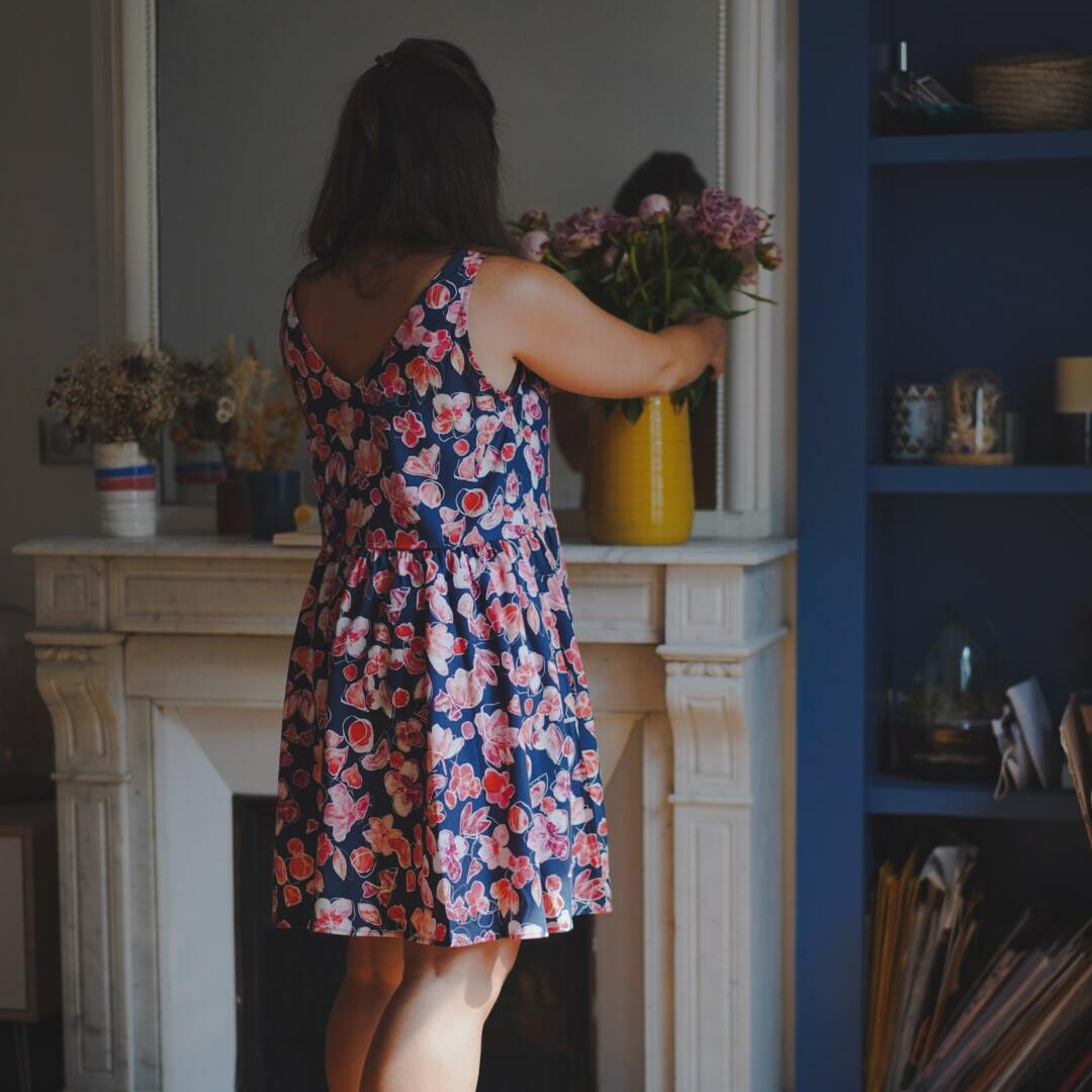 Nêge Paris - Robe jour nuit bleu rouge rose en 100% tencel lyocell certifié oeko-tex