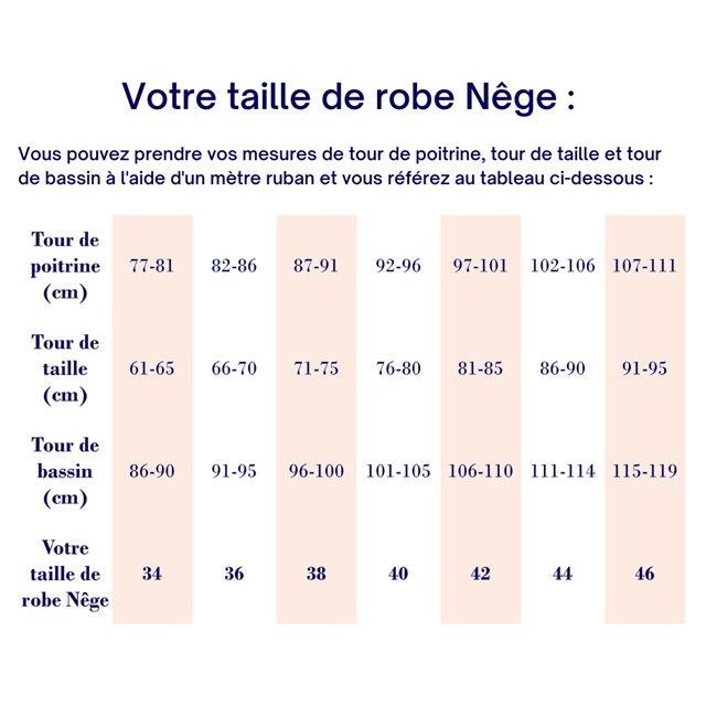 Nêge Paris - Guide des tailles robe