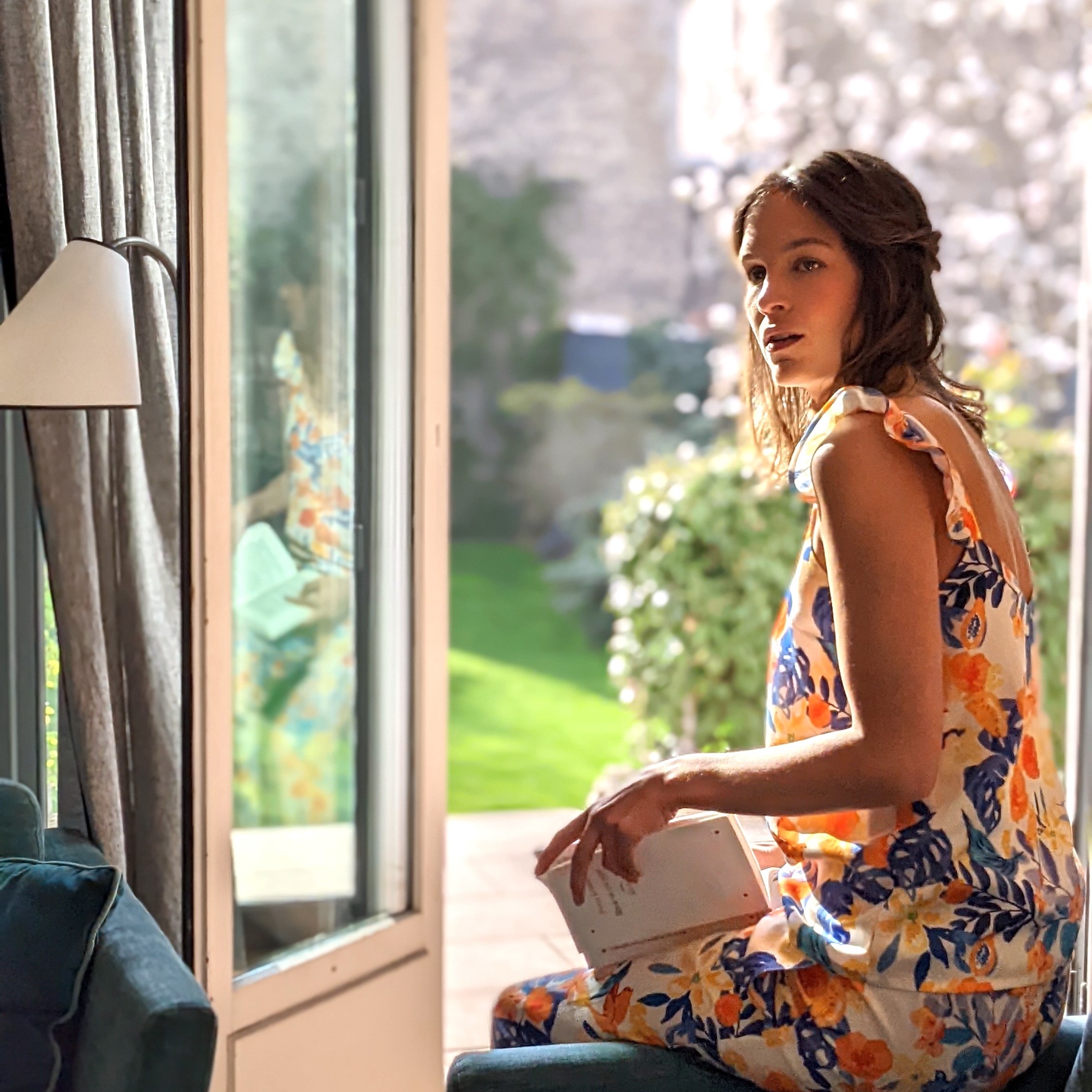 Nêge Paris - Pantalon jour nuit bleu orange en 100% tencel lyocell certifié oeko-tex