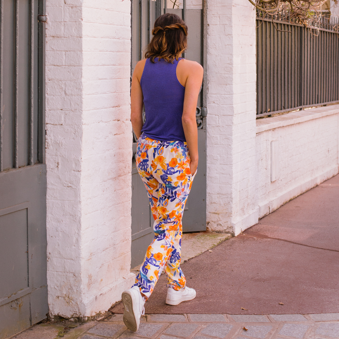 Nêge Paris - Pantalon jour nuit bleu orange en 100% tencel lyocell certifié oeko-tex