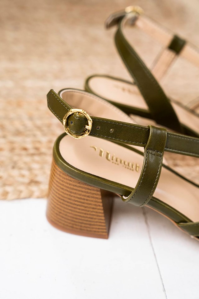 sandales à talons Valensole kaki 100% recyclées, végétales et naturelles