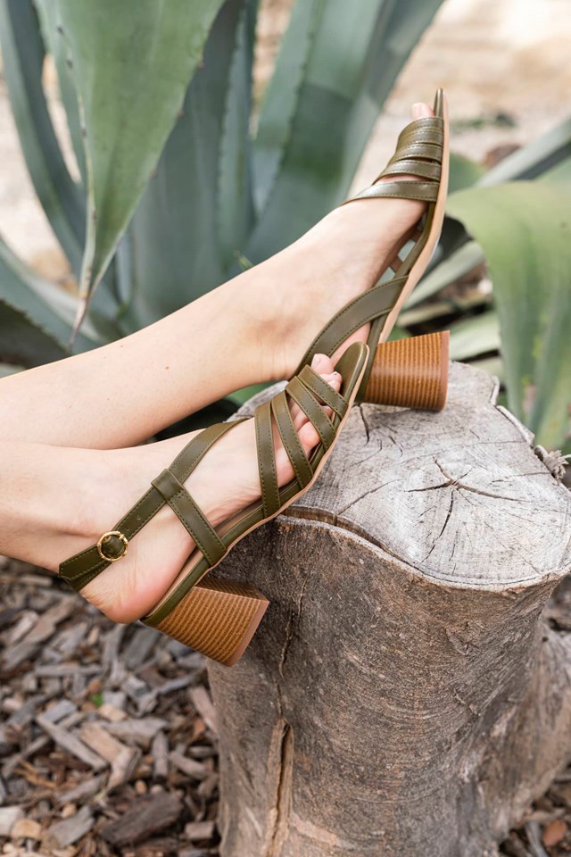 sandales à talons Valensole kaki 100% recyclées, végétales et naturelles