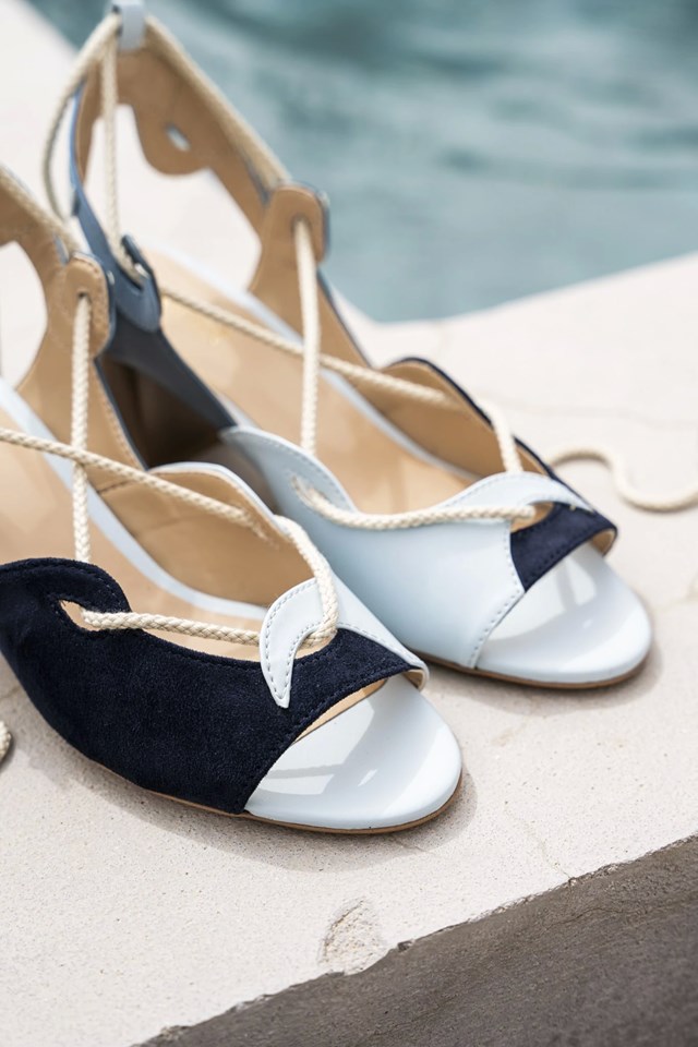 sandales à talons Calanque bleu et blanc 100% recyclées, végétales et naturelles