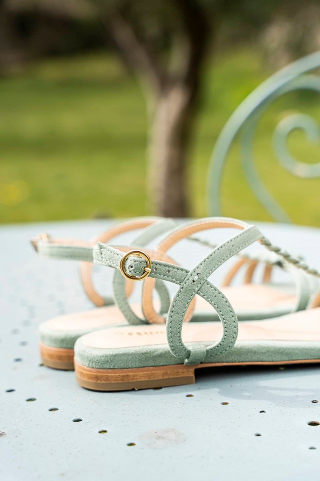 sandales plates Durance sauge 100% recyclées, végétales et naturelles