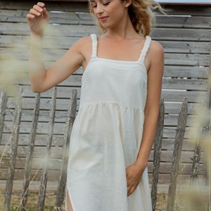 Robe écrue double gaze de coton biologique GOTS - Zoé