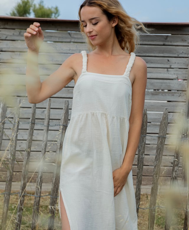Robe écrue unie double gaze de coton biologique GOTS - Zoé