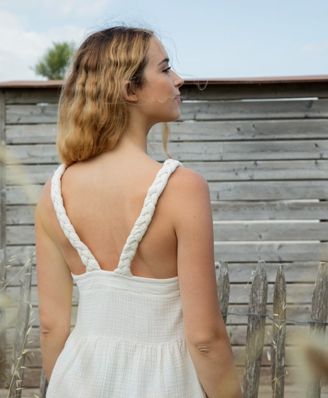 Robe écrue unie double gaze de coton biologique Eco responsable