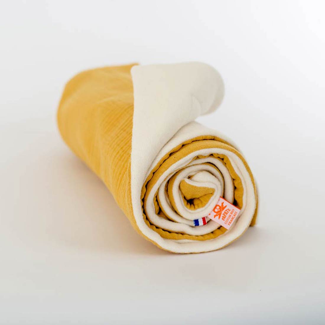 Couverture en Coton Bio Rex Honey et Blanc 4