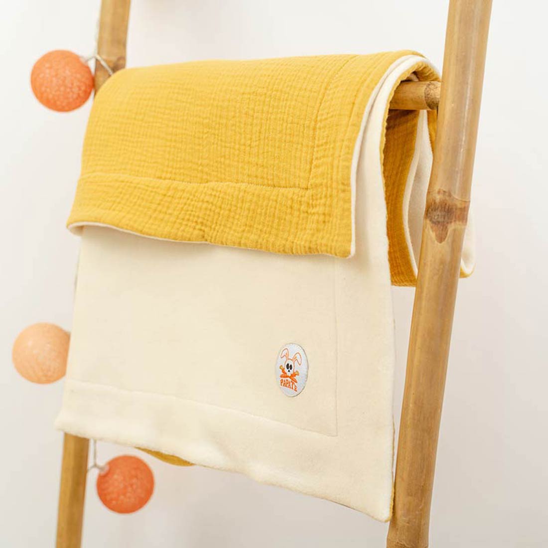 Couverture en Coton Bio Rex Honey et Blanc 5