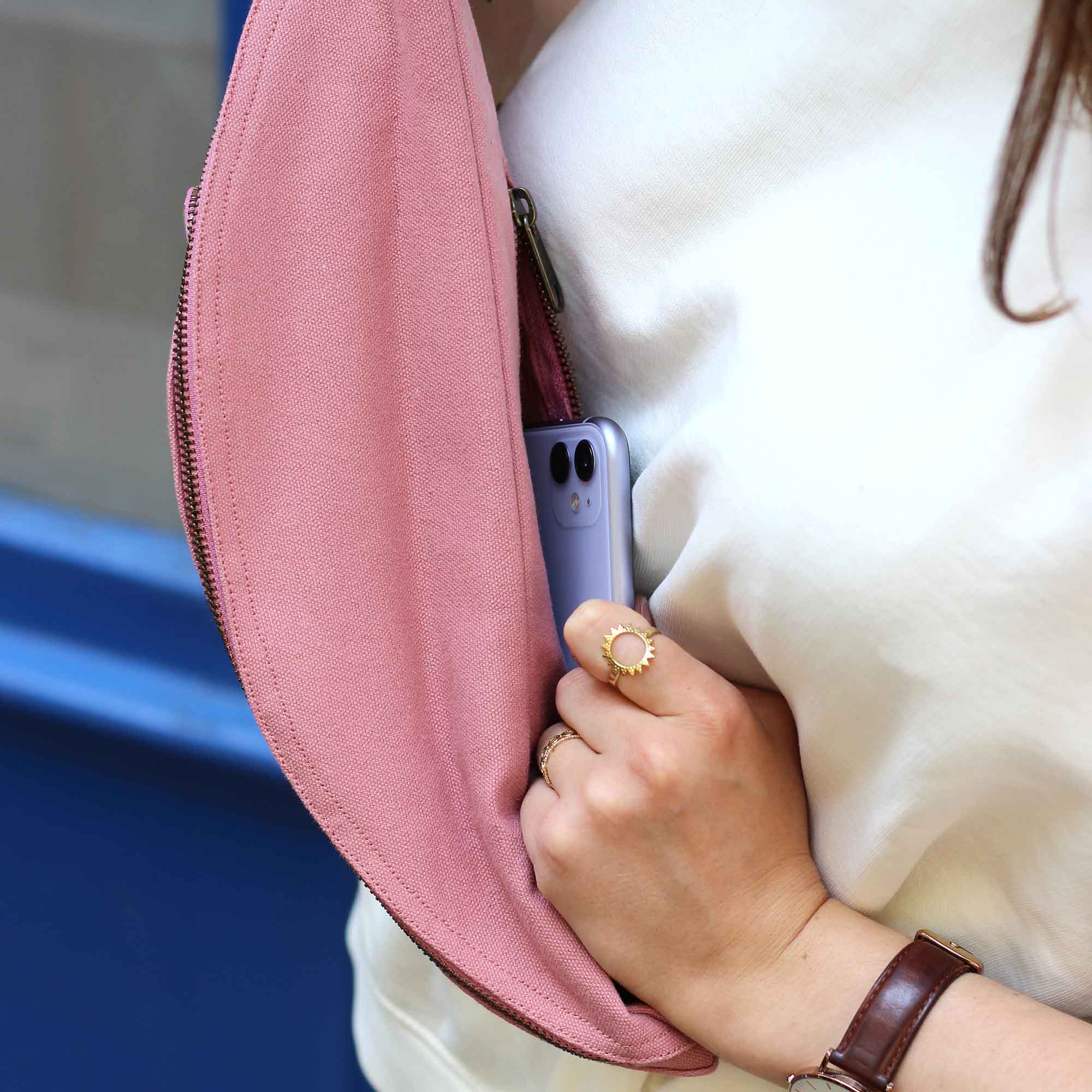 Sac banane XL SOFIA, rose blush, coton bio 5