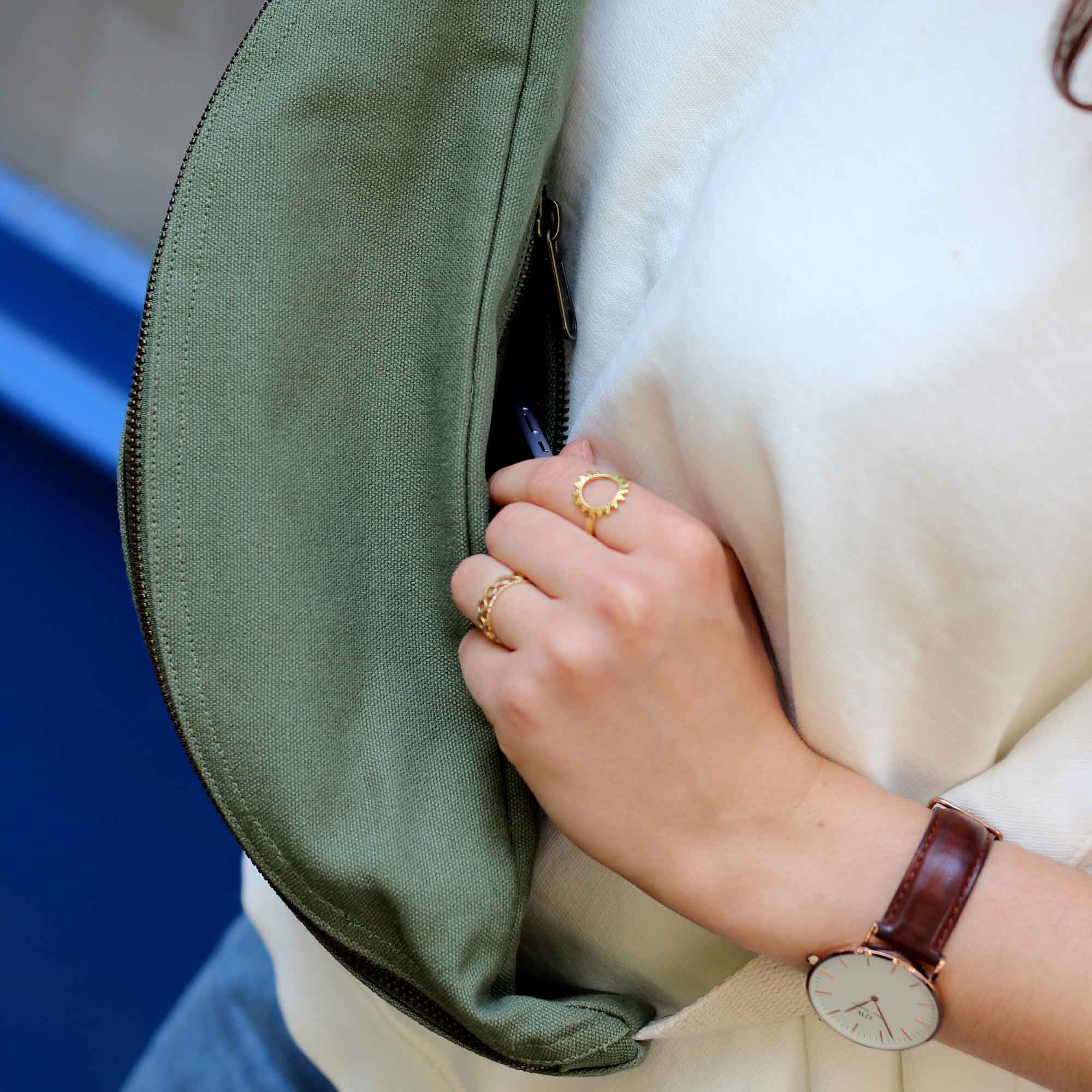 Sac banane XL SOFIA, vert olive, coton bio 4