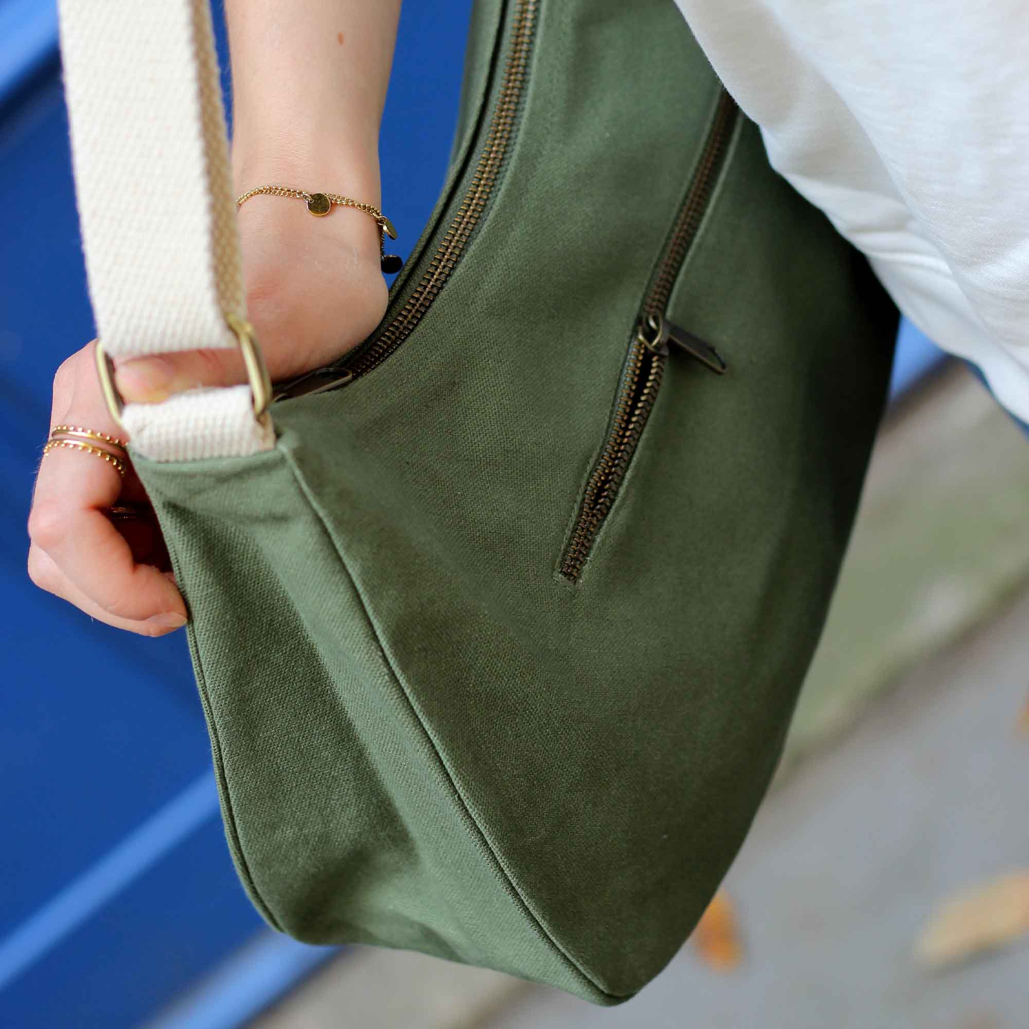 Sac à main ROSA, vert olive, coton bio 4