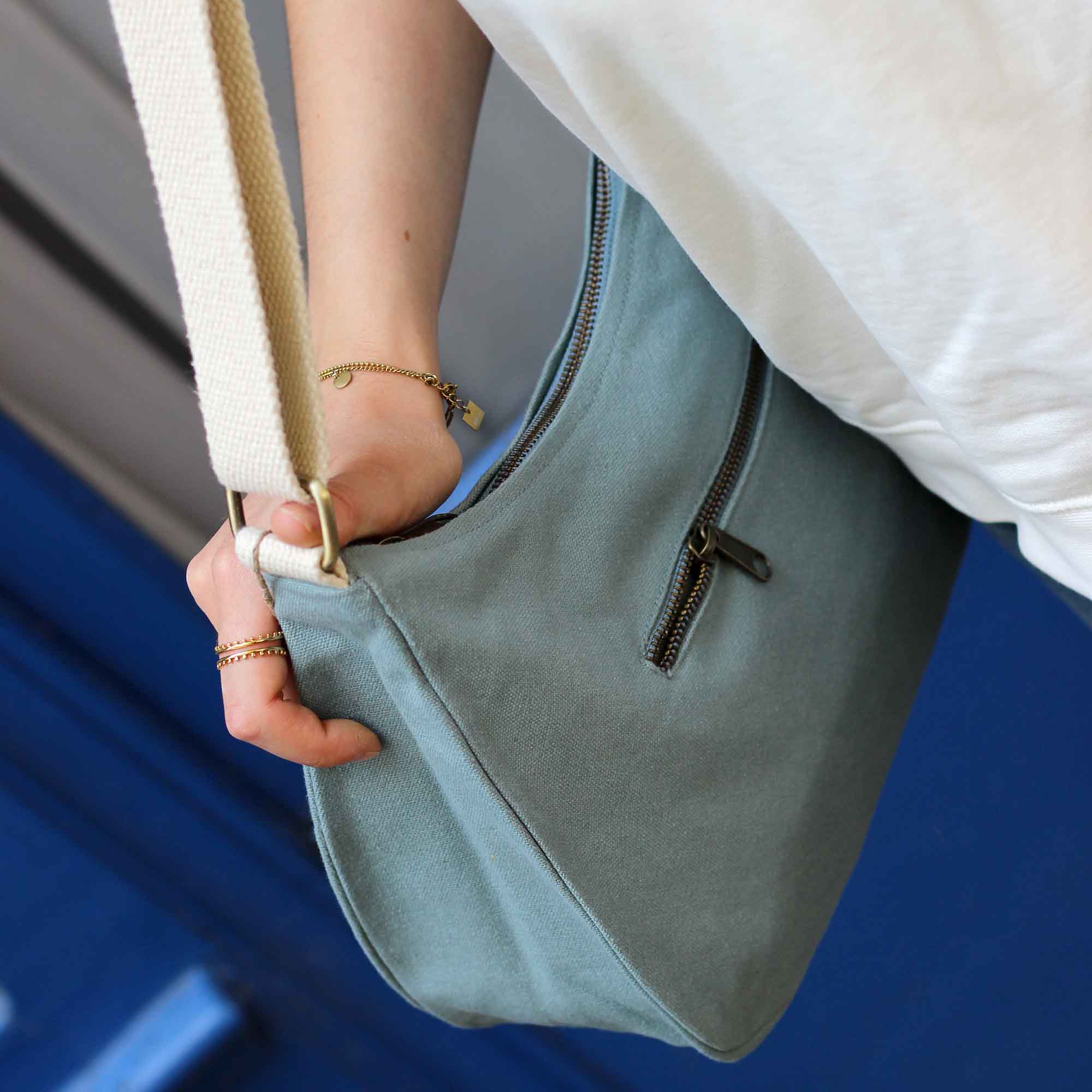 Sac à main ROSA, vert sauge, coton bio 5