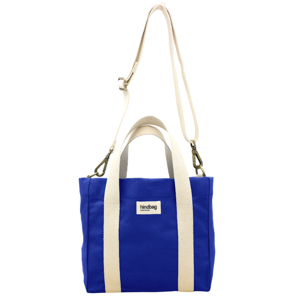 Sac à main cabas LOUISE, avec bandoulière, bleu électrique, coton bio 2