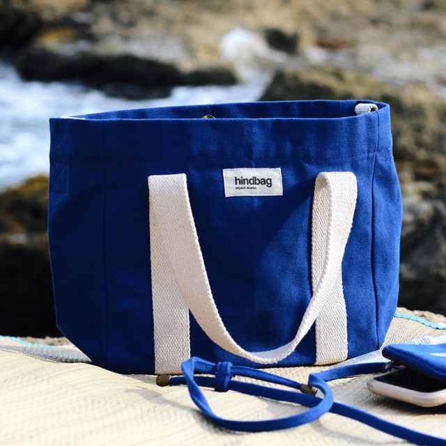 Sac à main cabas LOUISE, avec bandoulière, bleu électrique, coton bio 3