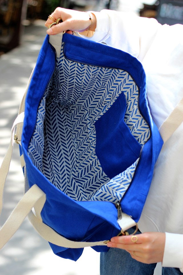 Sac weekend JEAN, avec bandoulière, bleu electrique, coton bio 4