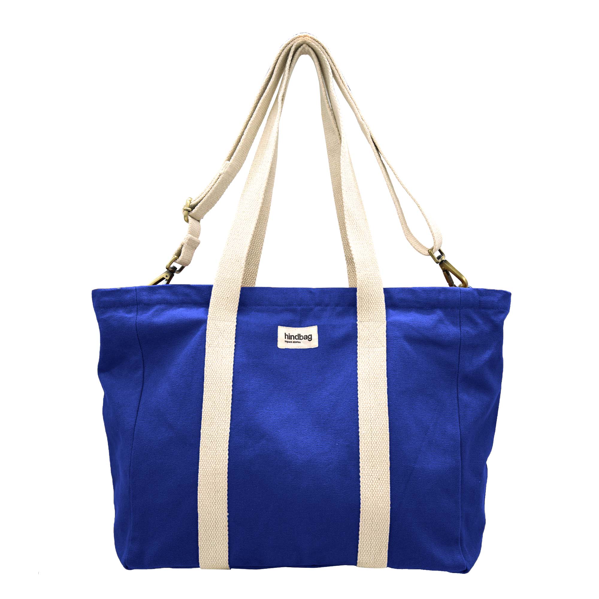 Sac cabas avec bandoulière CESAR, bleu électrique, coton bio 2