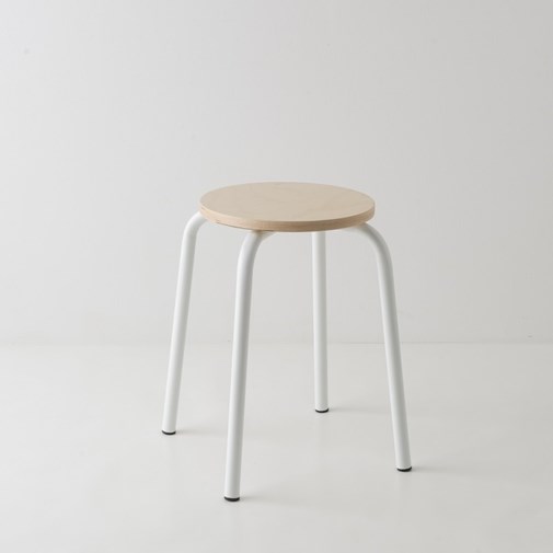 Tabouret en acier et bois - Blanc