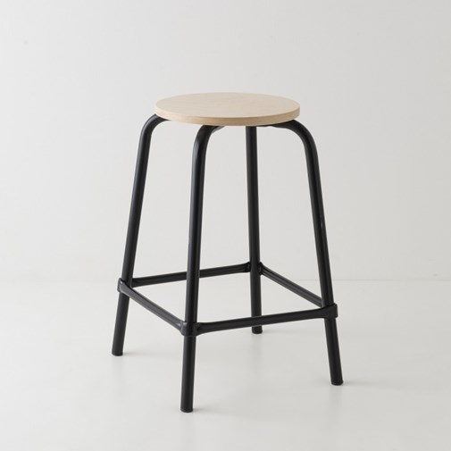 Tabouret en acier et bois noir - 59 cm de hauteur