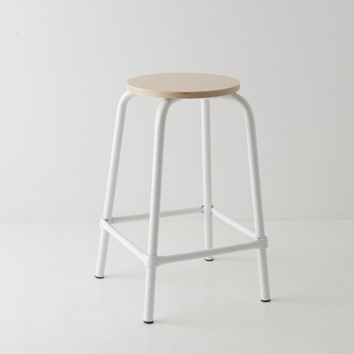 Tabouret en acier et bois blanc - 59 cm de hauteur