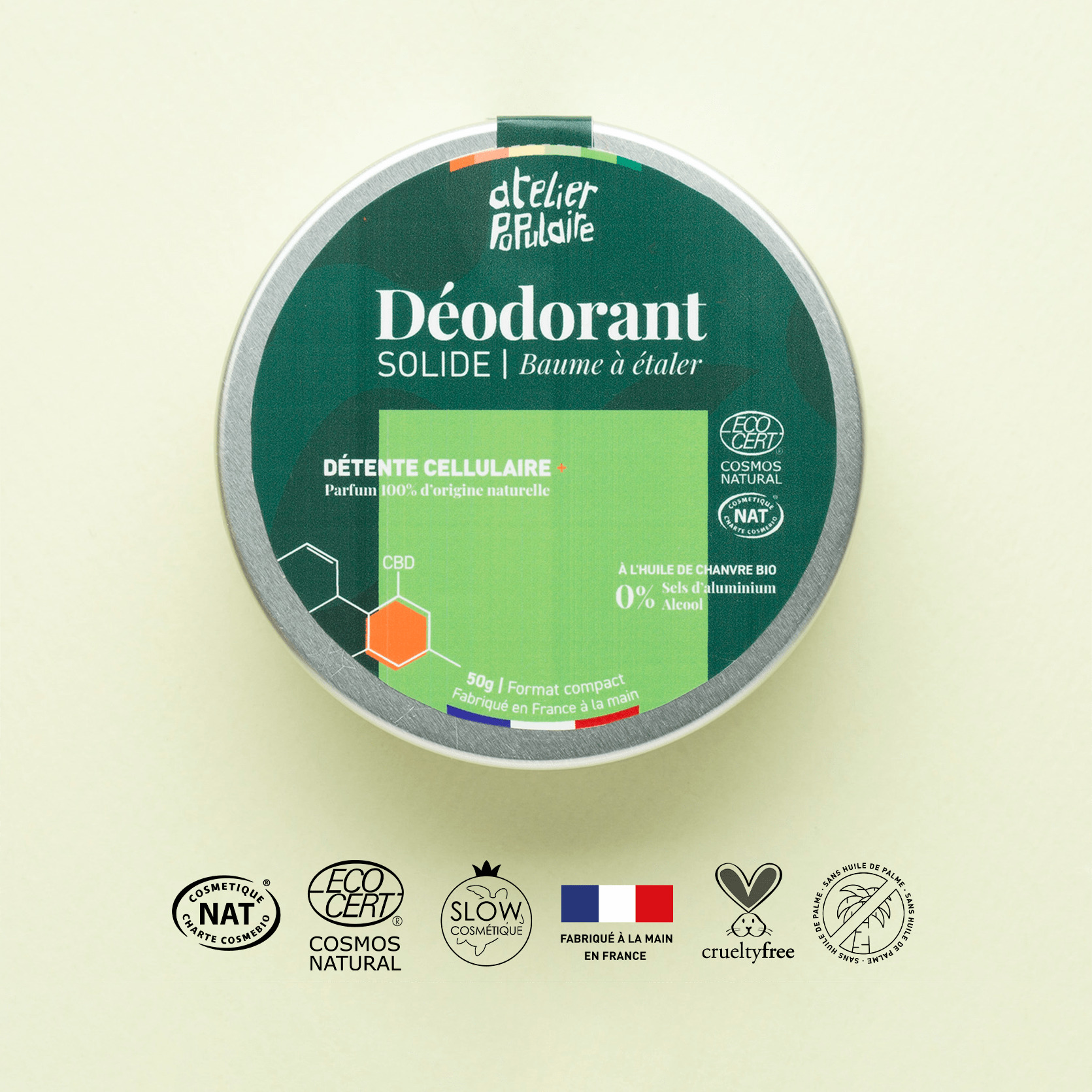 Déodorant solide certifié bio | Détente cellulaire + CBD | 50g 2