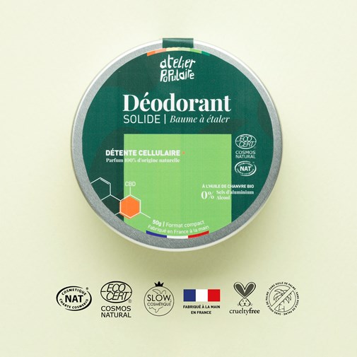 Déodorant solide certifié bio | Détente cellulaire + CBD | 50g