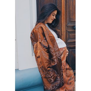 Veste inspiration kimono marron version longue - pièce unique