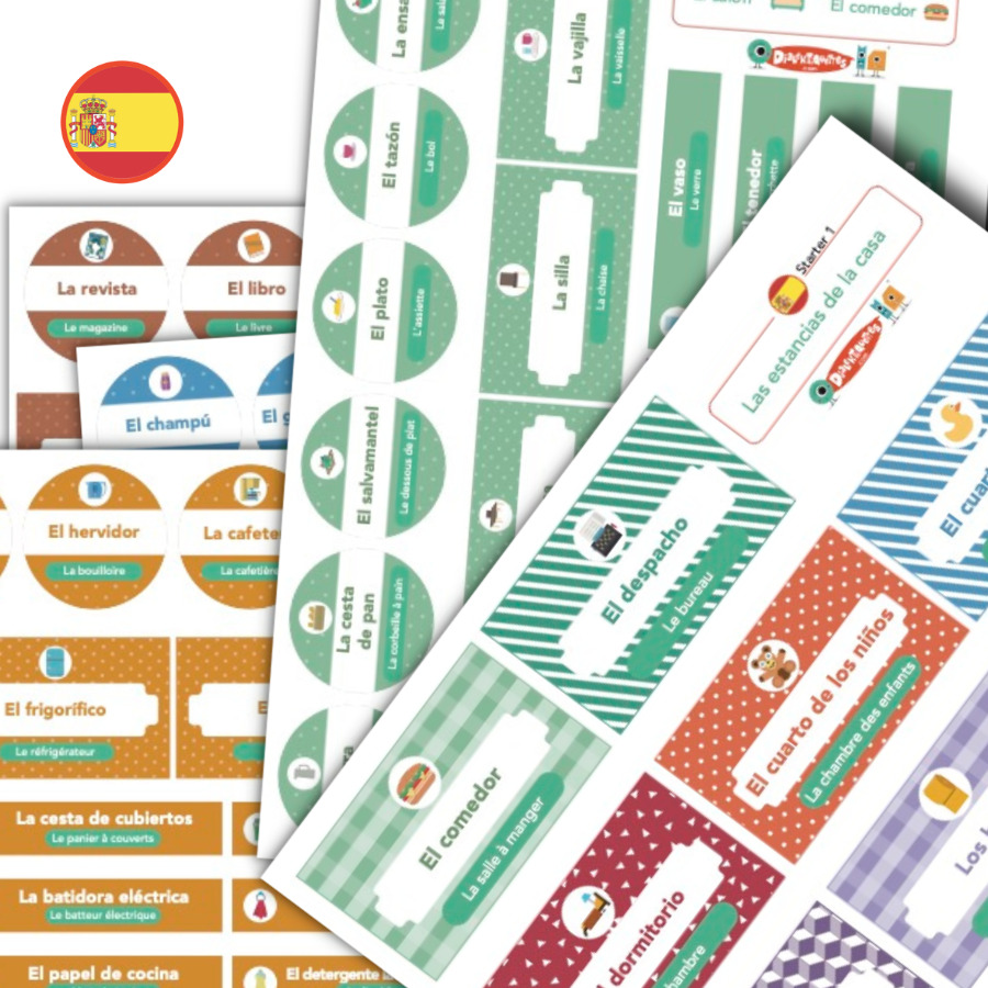 5 planches de 88 AUTOCOLLANTS pédagogiques AMOVIBLES en espagnol