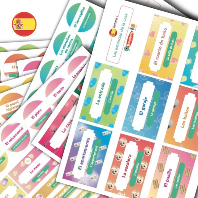 5 planches de 88 AUTOCOLLANTS pédagogiques AMOVIBLES en espagnol
