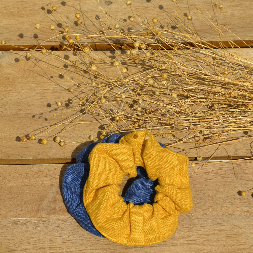 Chouchous en lin bleu et jaune