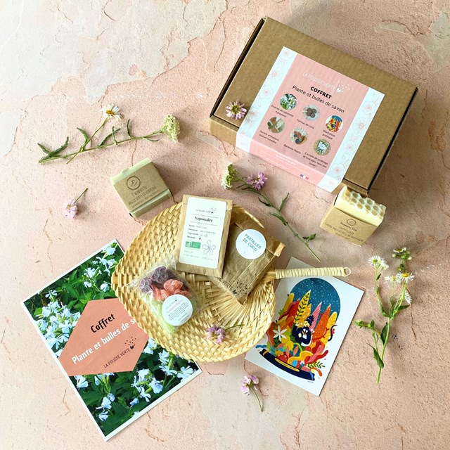 coffret détails plante et bulles de savon