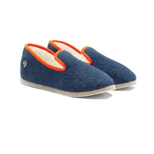 Charentaises traditionnelles bleues denim & orange