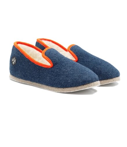 Charentaises traditionnelles bleues denim & orange