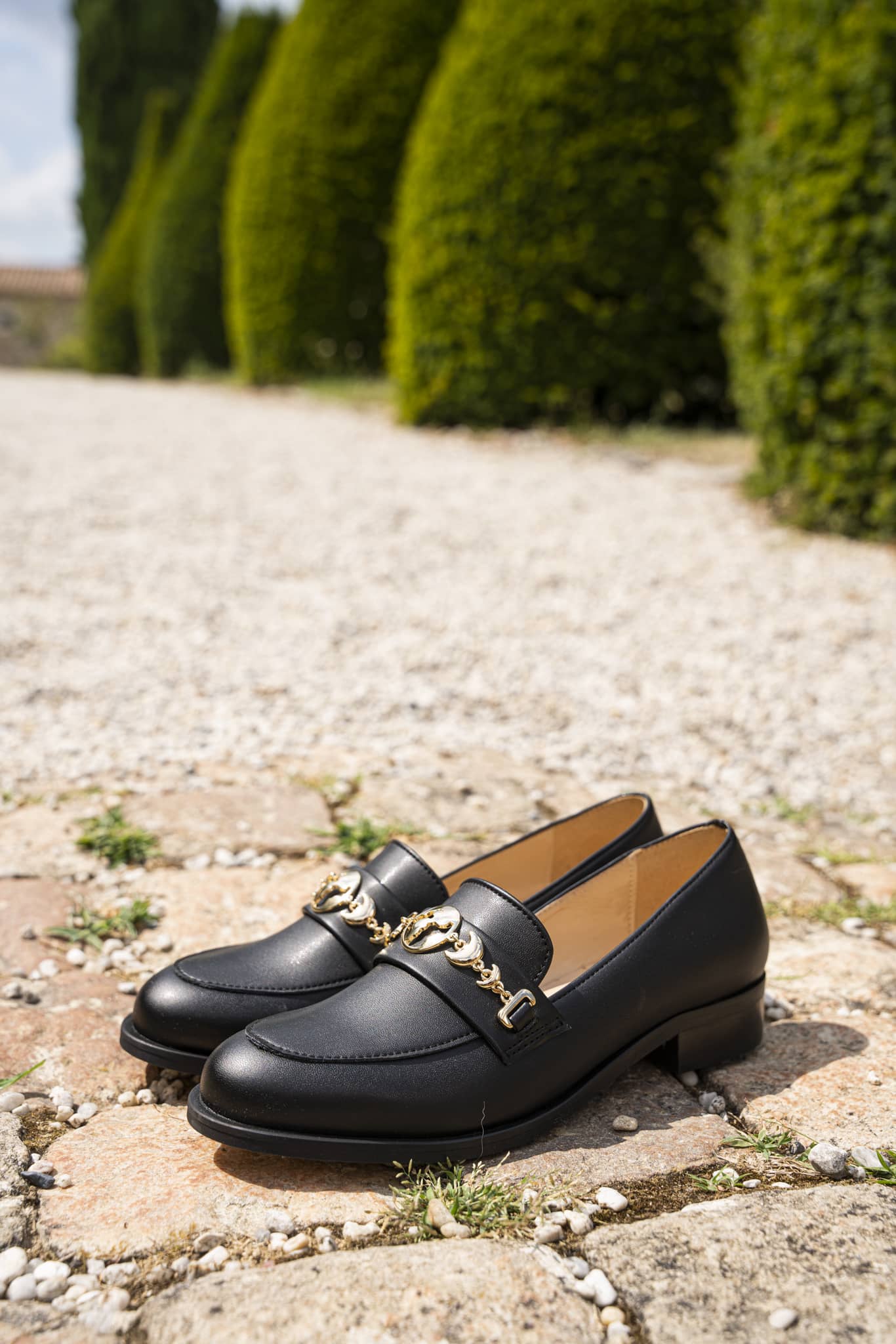 Mocassins noirs recyclés avec talons de 3 cm