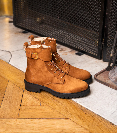 bottines à lacets noisette recyclé avec un talon de 3,5 cm